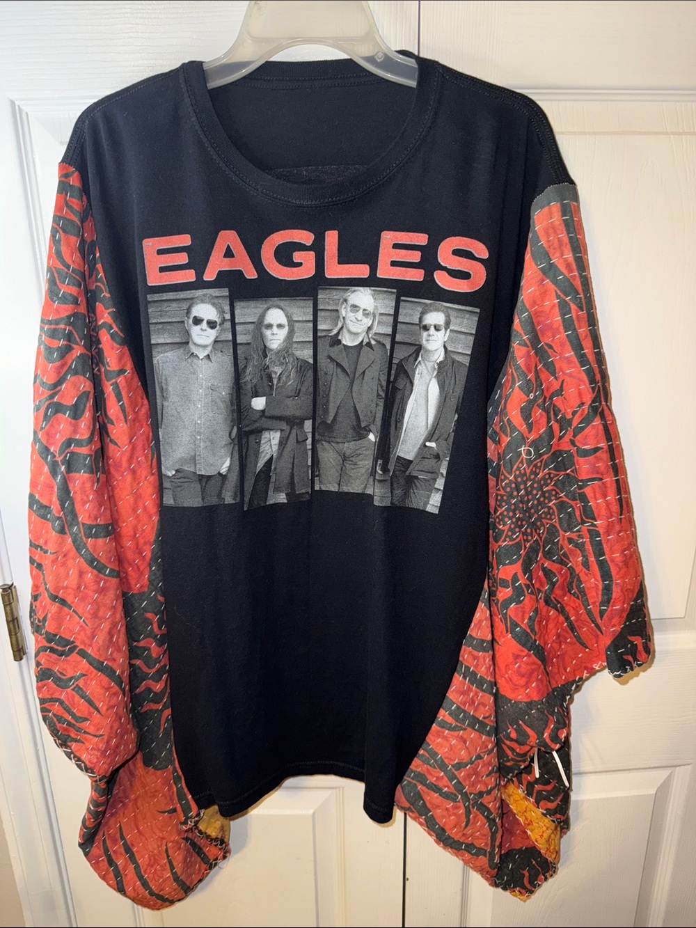Eagles Uocycled Black & Red Graphic Band Shirt with kantha